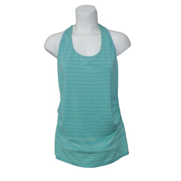 Patagonia Nouli Sz Large Striped Tank top Mint Green Stripe Side Ruching EUC - Picture 2 of 7